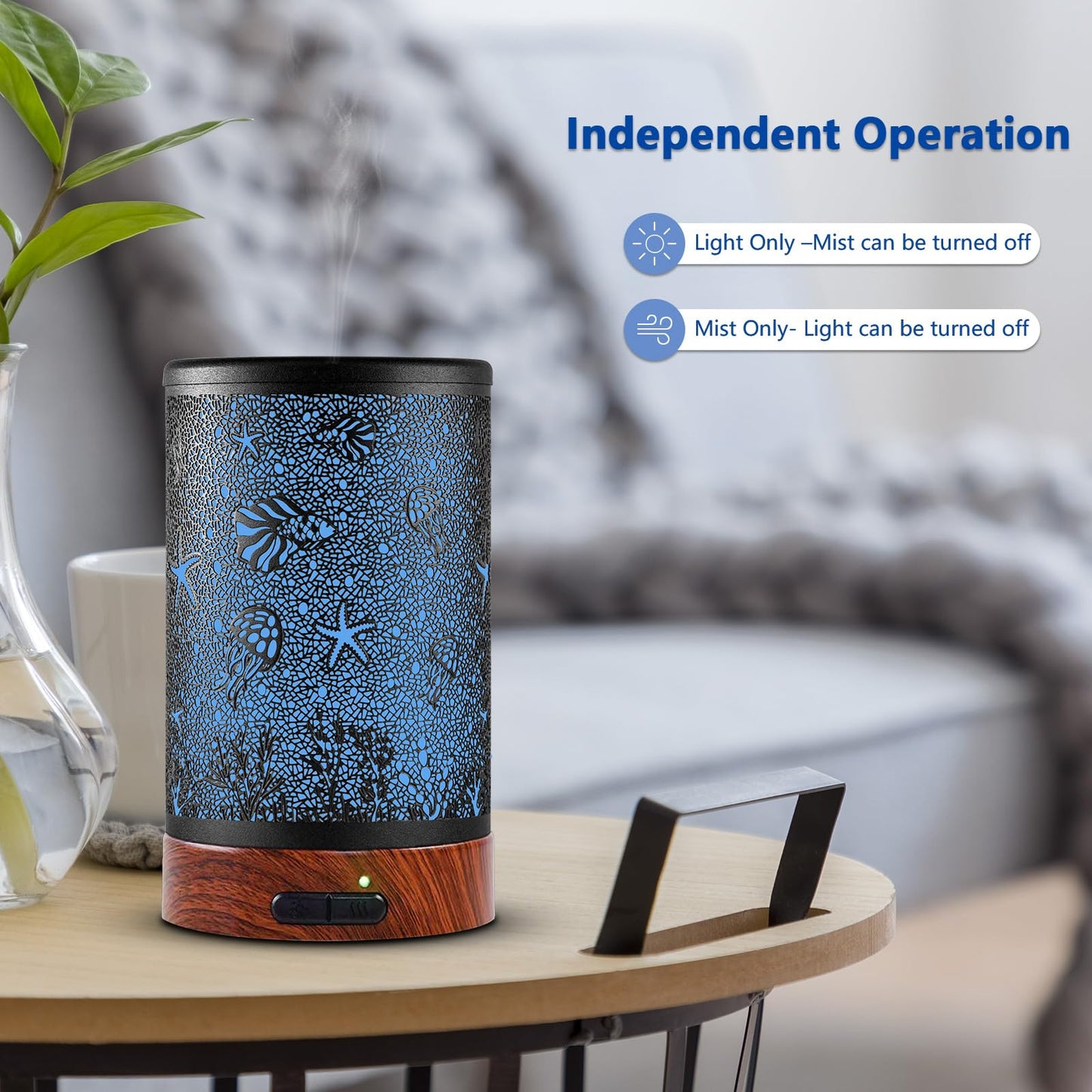 EQUSUPRO Essential Oil Diffuser 150ml Black Metal Aromatherapy Oil Diffuser Ultrasonic Cool Mist Diffuser with Auto Shut-Off Protection,7 Colors Changed LED for Home Office SPA Yoga