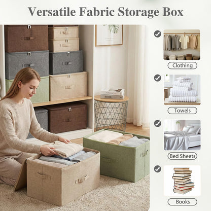 ANMINY 3PCS Storage Bins with Zipper Lids 13 Qt Lidded Fabric Storage Boxes Baskets Cubes with Handles Collapsible Washable Cotton Linen Closet Shelf Clothes Organizer Containers - Gray, Small