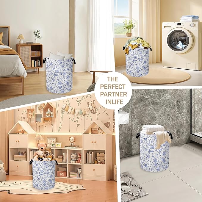 Hydrangea Flowers Laundry Basket, Rustic Floral Clothes Hamper, Oxford Cloth