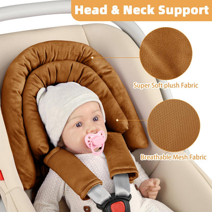 SWESEN Infant Car Seat Insert & Strap Covers, Car Seat Head Support for Baby Girls, 2 in 1 Breathable Air Mesh Car Seat Insert for Newborns, Double-Sided Reversible, for Infants Aged 0-12 (Brown)