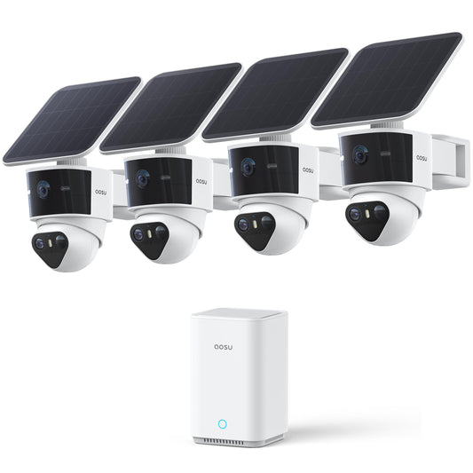 aosu T2 Pro Solar Security Cameras Wireless Outdoor, 4 Cam Kit, 3K Dual Cam No Blind Spot Security Camera for Home, 170° Wide + 360° PTZ, AI Detection, 8X Zoom, Expandable 1TB Local Storage