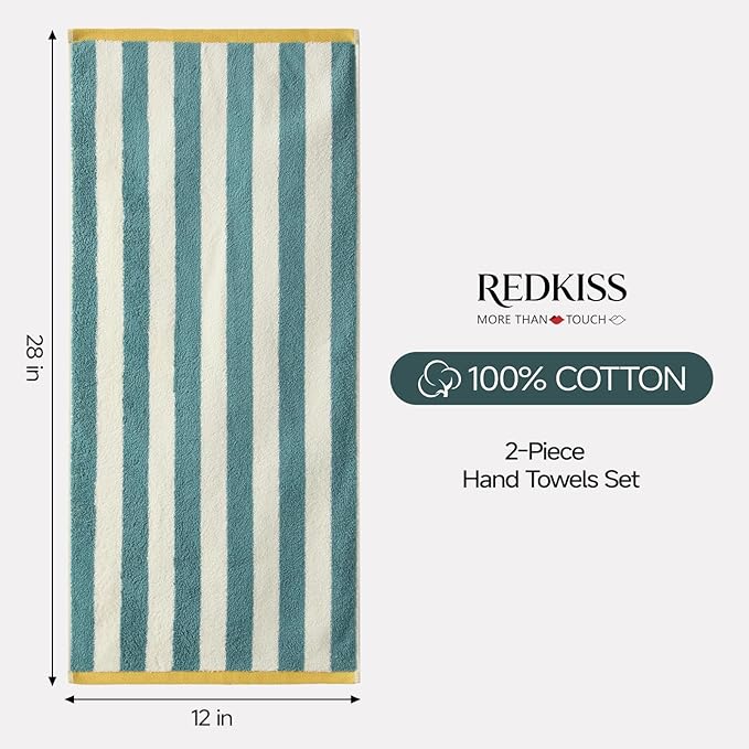 REDKISS 2-Pack Premium Hand Towels, 28x12 Inches 100% Cotton Bath Towels