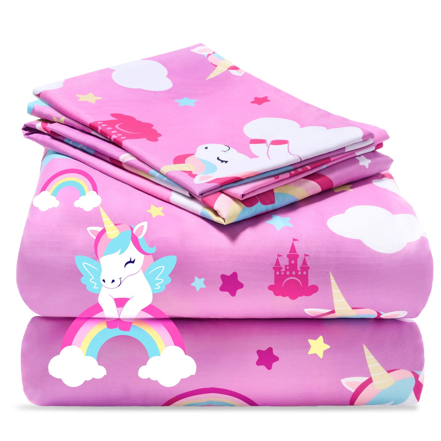 Joiedomi Kids Full Sheet Set Purple Unicorn - 4 Piece Soft Microfiber Bed Sheets - Deep Pocket Wrinkle Free, Cozy Toddler Bedding Set, Fade Resistant Breathable for Boys Girls Teens