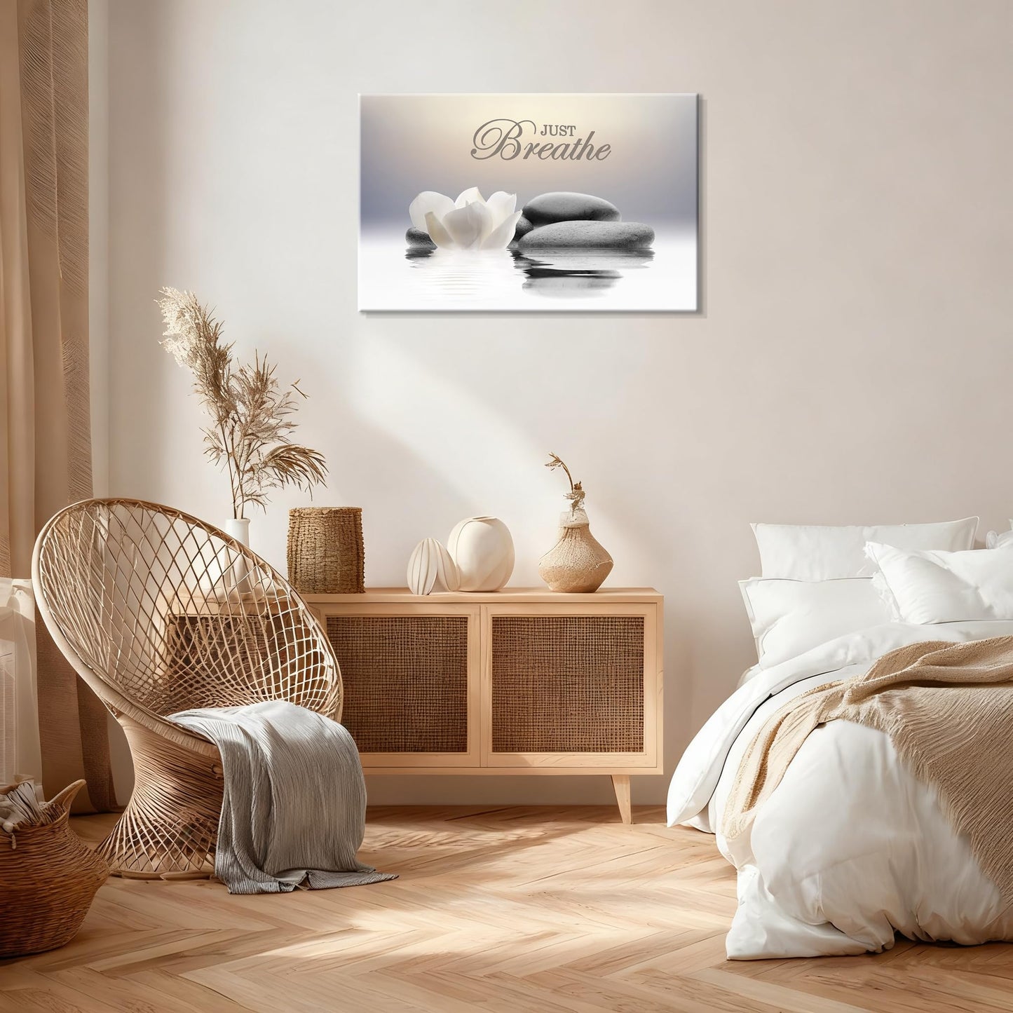 YTAPIFS Zen Stone Wall Art White Lotus Flower Prints Artwork Modern Zen Spa Poster Just Breathe Yoga Quotes Pictures Wall Decor for Yoga Room office Bathroom Meditation room 12 x 16 in