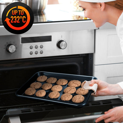 Nutrichef Non-Stick Cookie Tray Set- 2-Piece, Easy Clean, Stackable Cookie Sheets, Dishwasher Safe, Oven Safe, PFOA Free, Non-Toxic Bakeware, Perfect for Baking & Roasting- Blue