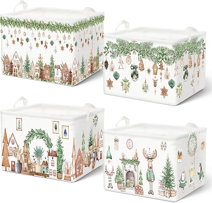 4 Pack Christmas Storage Bin Collapsible Large Christmas Storage Baskets