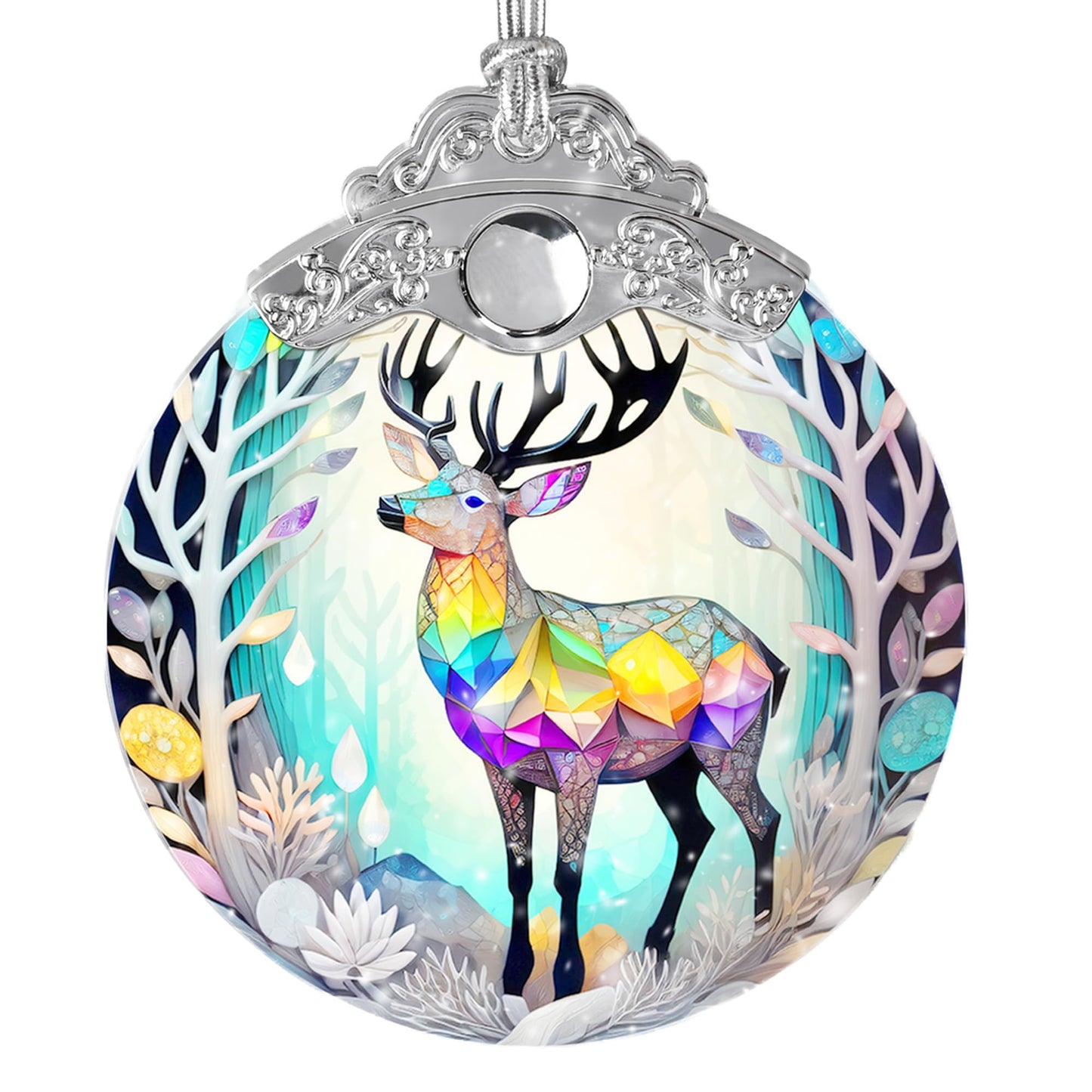 Jocidea Stained Glass Suncatcher, Deer Ornament for Christmas Tree, Holiday Home Decor and Gifts