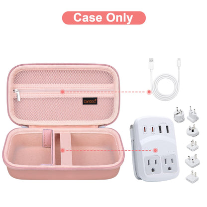 Canboc Carrying Case for Ceptics Universal Travel Adapter Kit, World Travel Adapter Kit Box with Removable Shoulder Strap, Zipper Mesh Bag fit USB Cable, Rose Gold (Case Only)