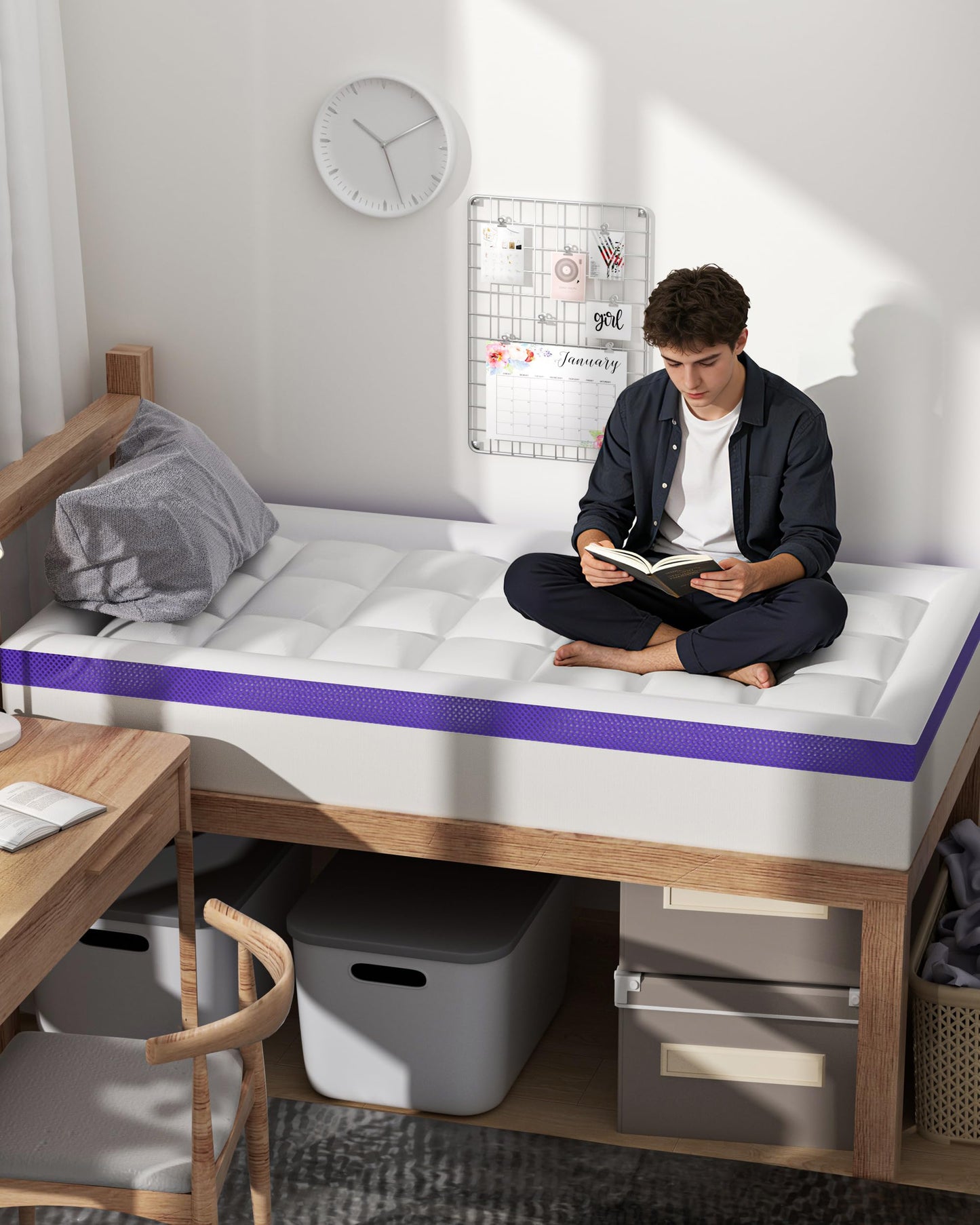 ChiXpace Dorm Room Essentials Dual Layer 4 Inch Memory Foam Mattress Topper Twin XL Back to School - 2 Inch Gel Memory Foam and 2 Inch Pillow Top Mattress Pad, 7-Zone Egg Crate 2-in-1 Design (White)