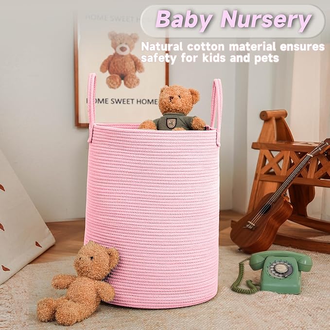 Large Woven Laundry Basket Hamper, 80L Cotton Rope Storage Bin