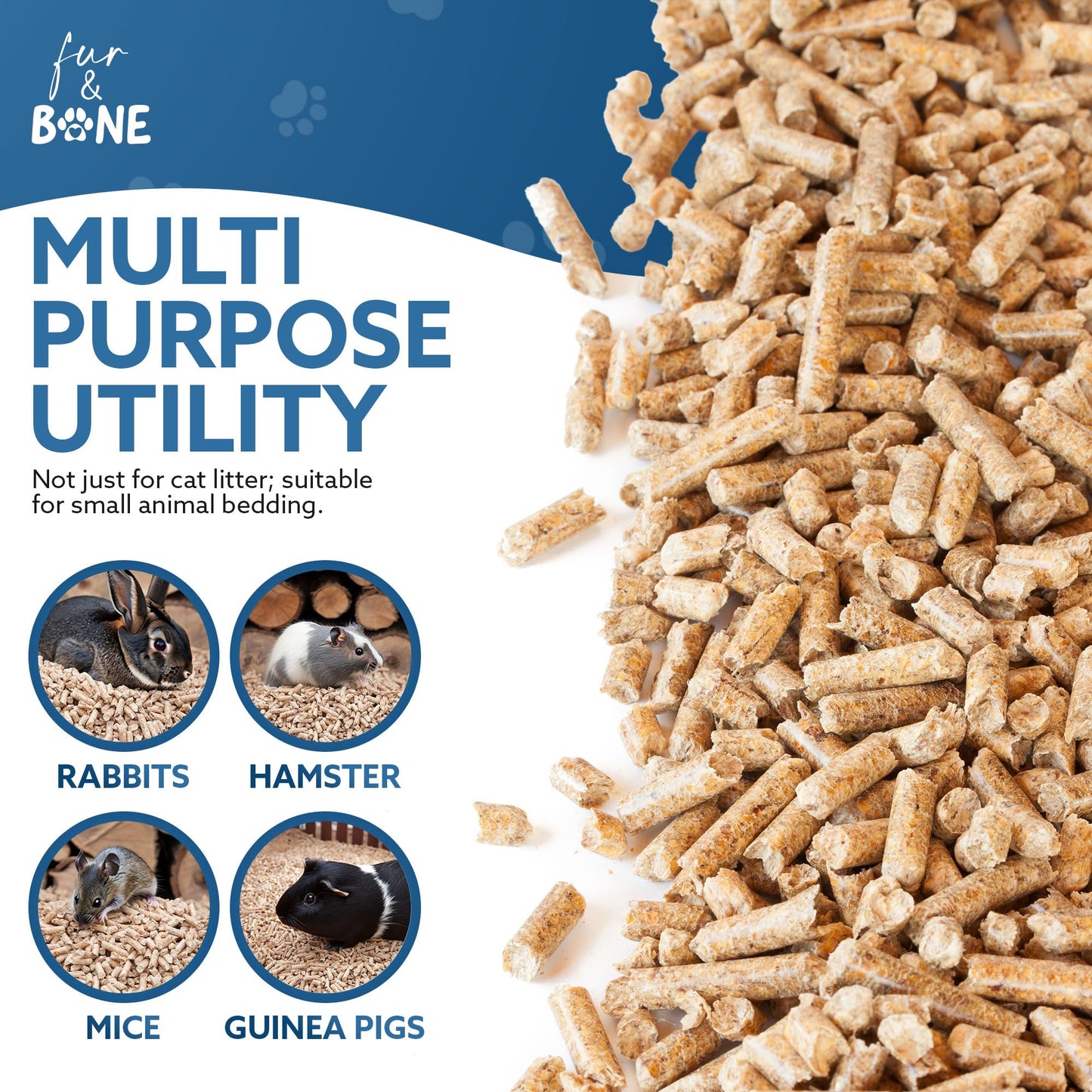 Fur & Bone 1 x 30L Cat Litter - Ultra Absorbent Biodegradable Wooden Pellets, Natural Scent, Odour Control, Soft Bedding for Comfort, Made from Virgin Wood - Scandinavian Timber Aroma