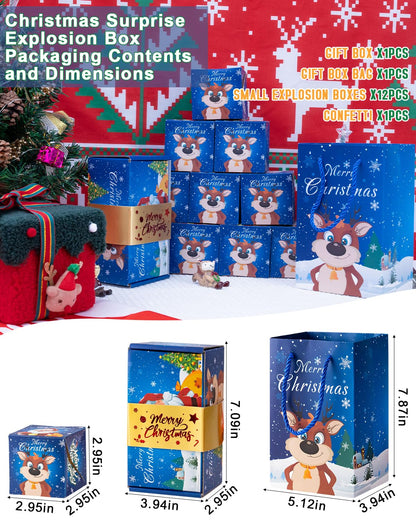 ASSRECT Exploding Gift Box - Christmas Surprise Box Pop Up with 12 Money Holders, Reusable Party Gift Box for Cash, Gifts, Xmas, Birthday, Party Supplies (Blue)