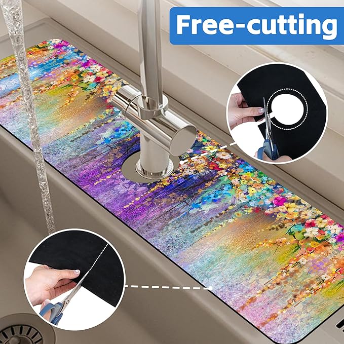 Abstract Watercolor Flowers Dish Drying Mat