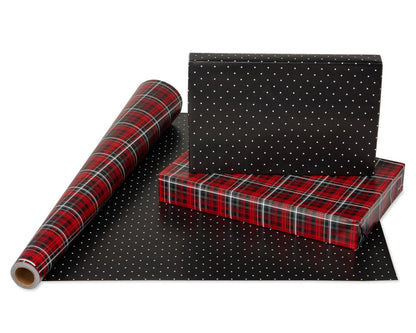 American Greetings Jumbo Reversible Wrapping Paper Roll for Christmas, Red and Black Holiday Gift Wrap (175 sq. ft., 1 Extra Large Roll-30 in. x 70 ft.) Polka Dots and Plaid