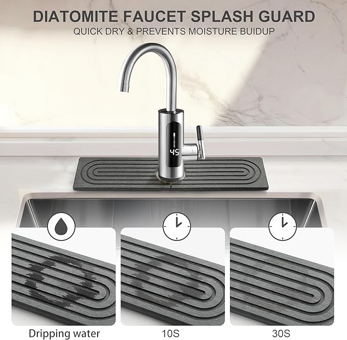 Faucet Mat for Kitchen Sink, Diatomite Fast Drying Stone Sink Tray, Super