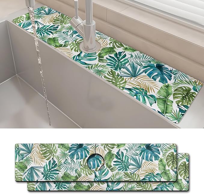 2PCS 24" X 5.5" Kitchen Sink Splash Guard Faucet Mat Leaf Super Absorbent Fast