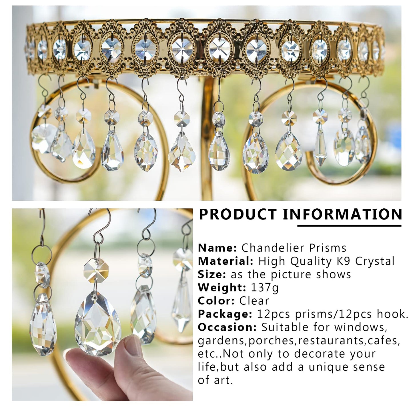 kanpura Crystal Chandelier Prisms,Crystal Sun Catcher Kit,Rainbow Hanging Crystals Suncatcher for Window, Christmas Tree,Home Decor(Clear,12pcs)