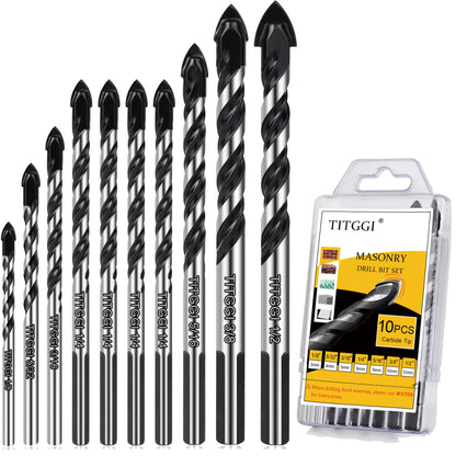 10PCS Tile Drill Bits Set, Professional Masonry Drill Bits Set for Porcelain/Glass/Brick/Plastic/Cement/Wood/Tile/Etc (3mm to 12mm)