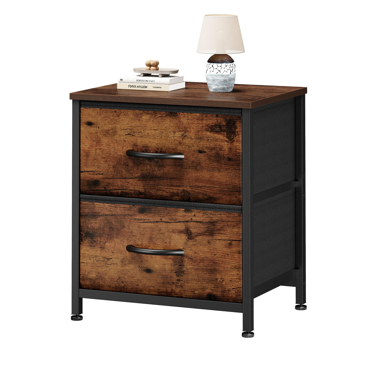 Sweetcrispy Nightstand with 2 Storage Drawers, 20" Height Small Bed Side Furniture End Table, Wooden Top Fabric Cabinet Kids Night Stand Mini Dresser for Bedroom, Closet, Entryway, Dorm