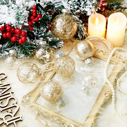 CristBest 30ct Christmas Ball Ornaments-60mm/2.36" Shatterproof Clear Plastic Xmas Balls Baubles Set with Stuffed Delicate Sparkling, Hanging Christmas Tree Decorations (Champagne Gold)