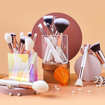 Jessup Brand 25pcs Professional Makeup Brush Set Beauty Cosmetic Foundation Powder Blusher Eyeshadow Blending Highlight Concealer Natural-Synthetic Hair Brushes Set (Pearl White/Silver)