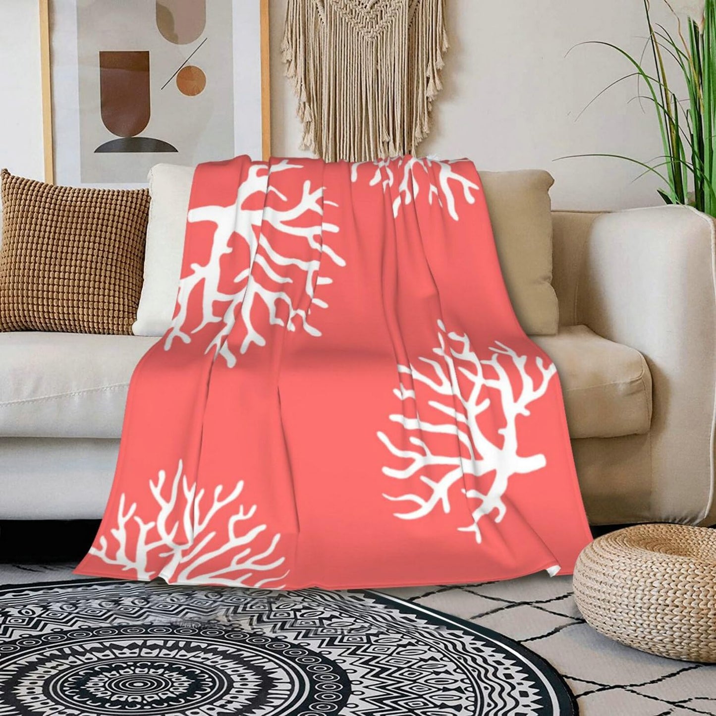 HGOD DESIGNS Beach Coral Fleece Throw Blanket Soft Cozy Coral Fuzzy Blanket Caring for Women & Adults Ocean Coral Pink Branch Reef Nature Red White Plush Microfiber Blanket 40"x50"