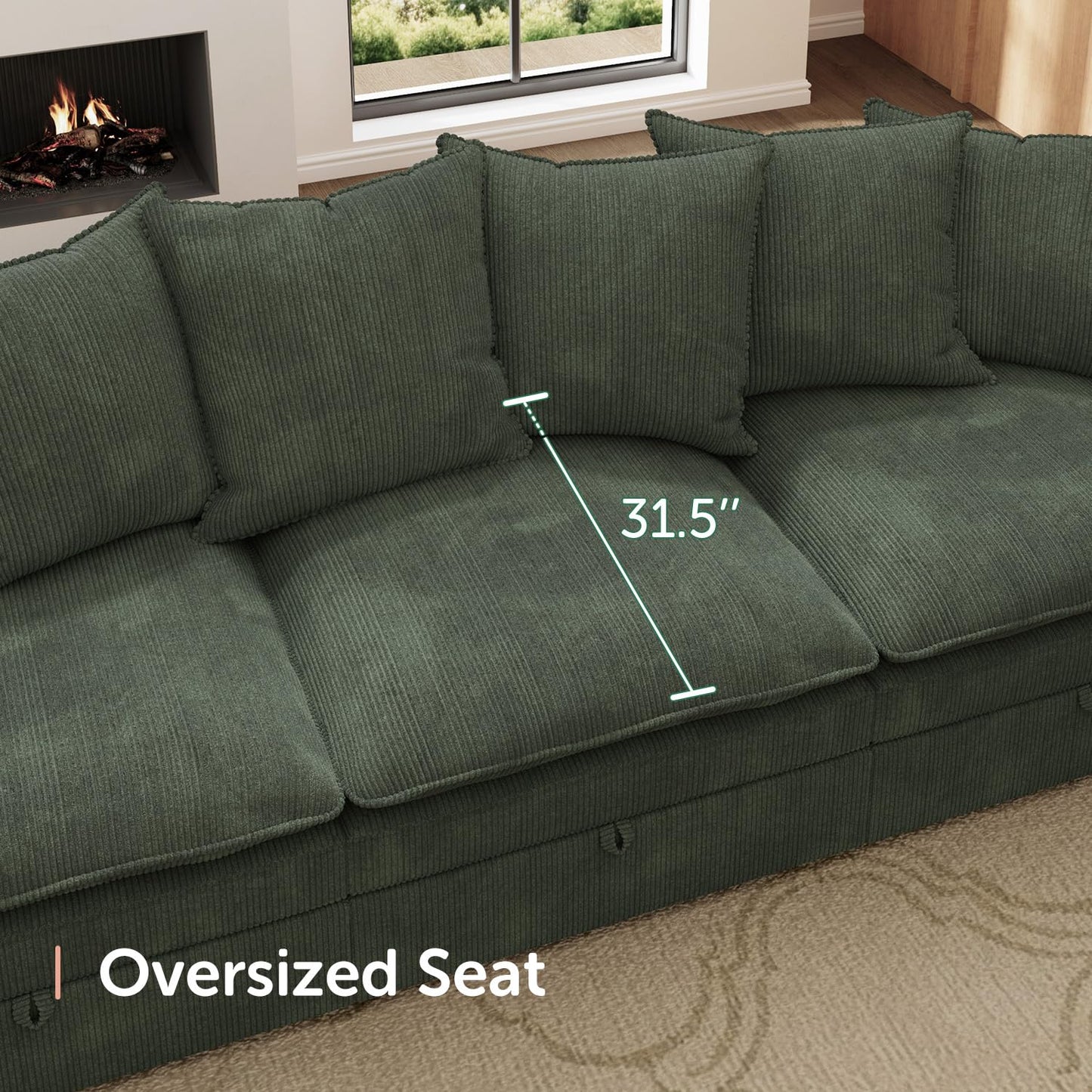HONBAY Modular Sectional Sleeper Sofa, Corduroy 6 Seater Couch with Storage, Sectional Sleeper Couches for Living Room, Green