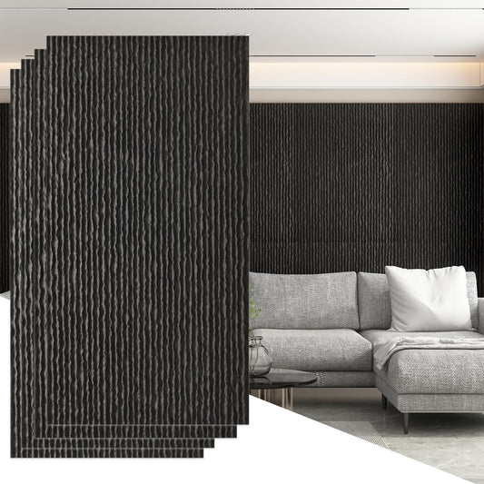 OUZUGIE 4 PCS Faux Stone Wall Panel 47.2’’ x 23.6’’ Interior Exterior Wall Decor 3D PU Panel with Flowing Water Design Black