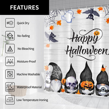 Visioun Halloween Cute Funny Gnomes Spooky Pumpkin Shower Curtain for Bathroom 72W*72H Inch Farmhouse Rustic Horror Bathtub Skull Ghost Maples Bat Decor Waterproof Polyester Fabric Set with 12 Hooks