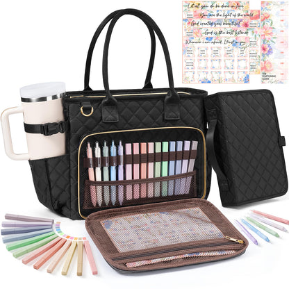 Large Bible Bag with Bible Cover Case for Women, Quilted Church Tote Bag Carrying Case w/Shoulder Strap Bible Study Supplies Journaling Kit Accessories Mothers Day Christian Gift for Women Mom Teacher