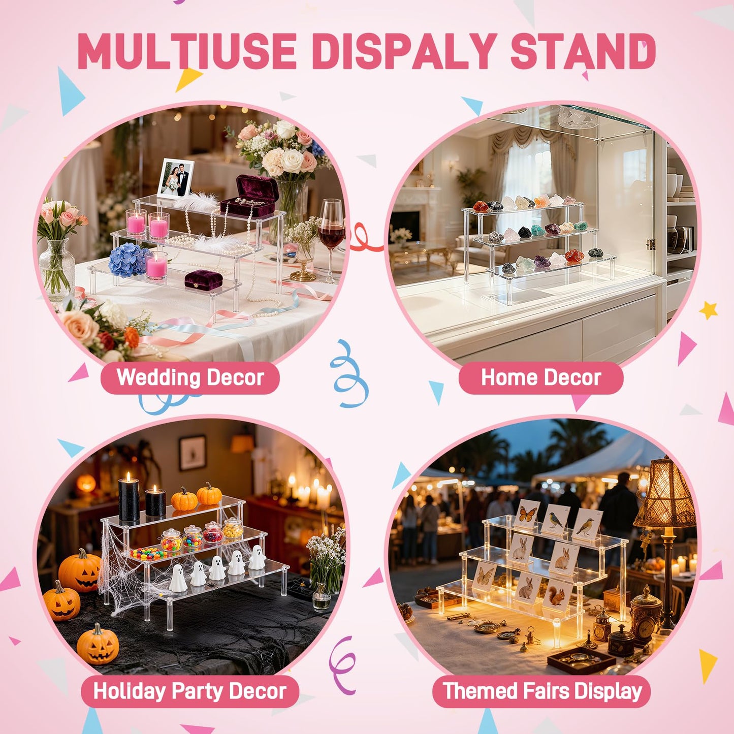 2 Packs Acrylic Display Stand Riser,3 Tier Perfume Organizer Cupcake Stand Acrylic Pop Shelves Holder,Clear Desk Display Shelf for Figure,Trinket,Collectibles,Dessert Stands for Party Decor-11.6in