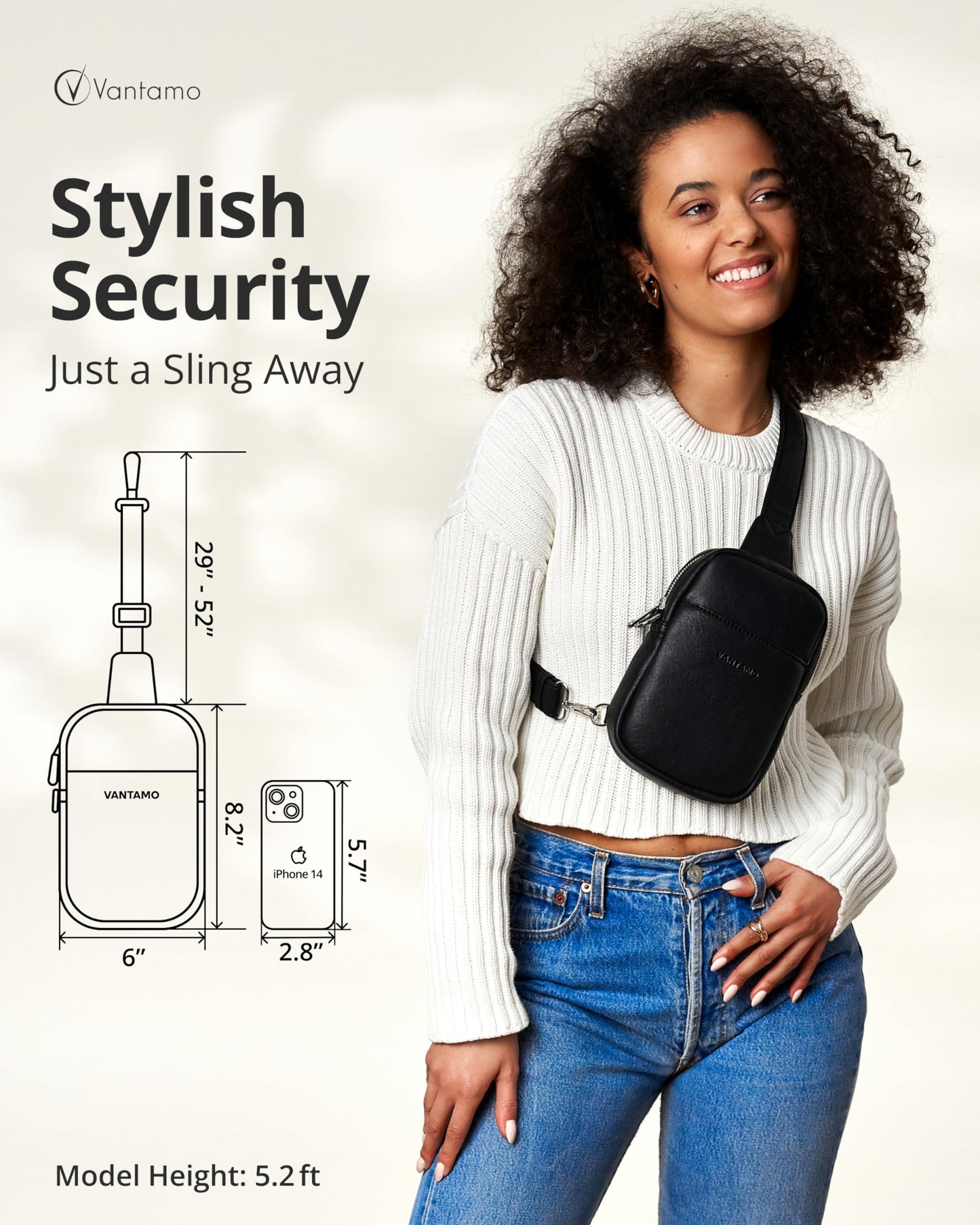Vantamo Cross Body Bag Women with RFID Protection, Anti-Pickpocket Clip & Premium Material, Stylish Sling Bag Women with Silver Zipper, Secure Anti Theft Crossbody for Travel & Everyday Use