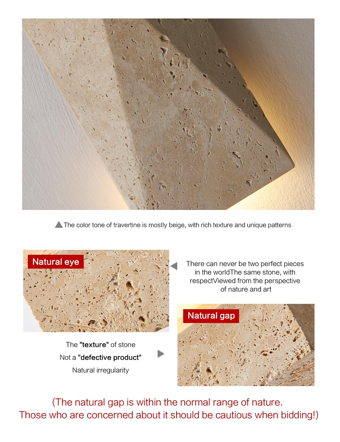 LVLVlech Travertine Wall Sconce, Stone Up Down Light for Hallway Bedroom