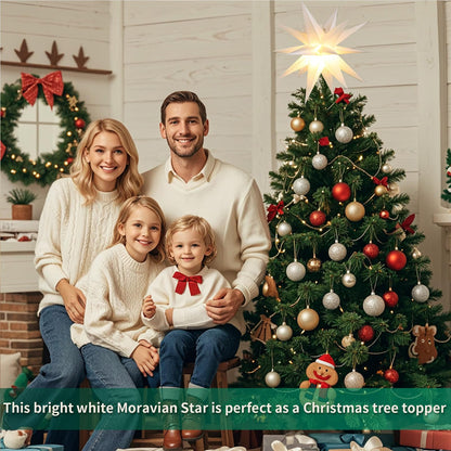 YPGFDZYDHH 23" Large Moravian Star Outdoor Light, Moravian Star Christmas Tree Topper Lighted Battery Operated, Remote Control Hanging Outdoor/Indoor Tree Topper Light for Courtyard, Porch-White
