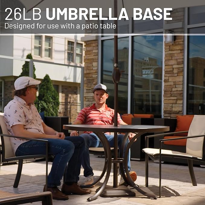 US Weight 26 Pound Umbrella Base - Cast Stone Outdoor Umbrella Stand - for Use with Umbrella Poles 1.3" to 1.8" - Designed to be Used with Patio Table - Bronze