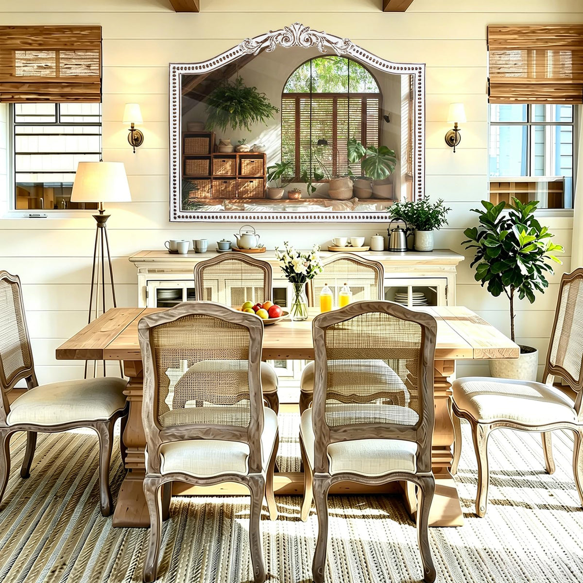 HOITUZYUS 32x42 Inch Ornate Arched Wooden Wall Mirror, Rustic Farmhouse Decorative Mirror for Fireplace, Living Room, Bedroom, Entryway, Bathroom Over Sink