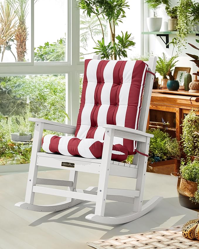 SERWALL HDPE Outdoor Rocking Chair Cushion Set of 2, Memory Foam Cushion Red White