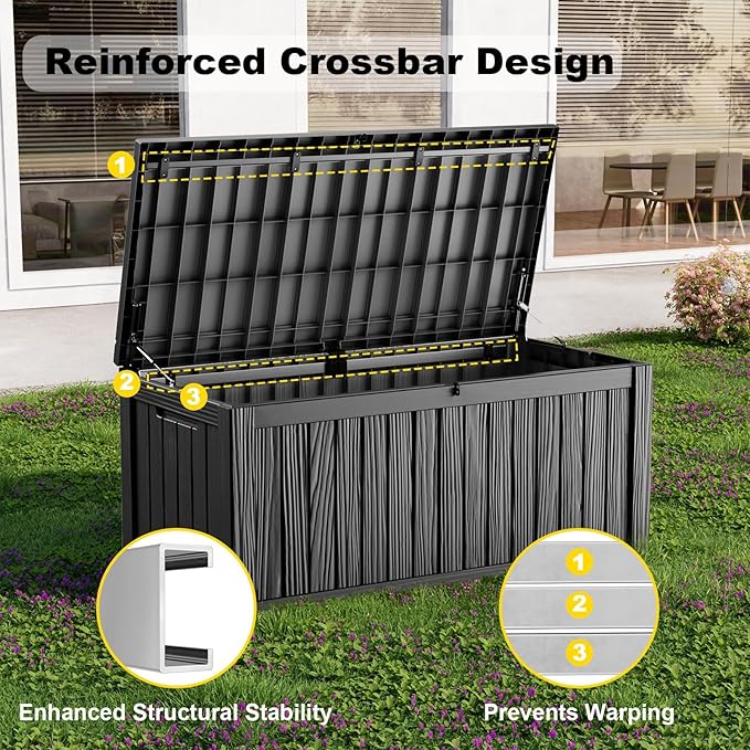 150 Gallon Outdoor Storage Box, Weather Resistant & Waterproof Resin Deck Box with UV Protection, Rattan Black Patio Storage Cabinet for Garden, Patio, Porch, Poolside(Black)