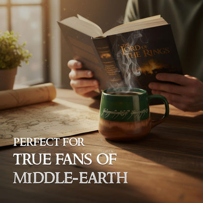 Silver Buffalo Lord of The Rings Elven Text High Gloss Reactive Glaze Tapered Pottery Mug,18 Ounces