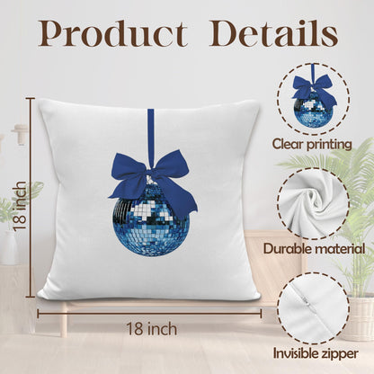 LRyeisahh Blue Trendy Preppy Throw Pillow Covers, Coquette Blue Bow Cherry Disco Ball Decorative Pillowcases Cushion Cases for Girly Room Bedroom Dorm Apartment Decor, 18x18 Pillow Covers Set of 4