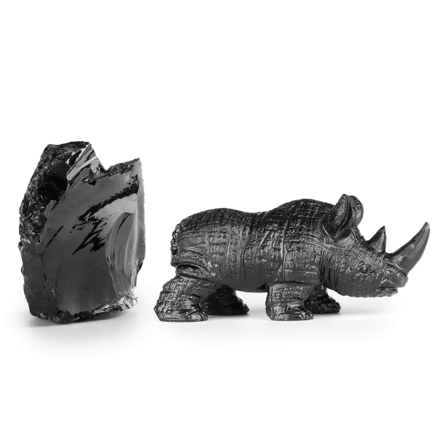 Artistone 3 inch Black Obsidian Rhino Statue, Hand Carved Gemstone Handicraft Healing Rhinoceros Animal Carving Figurine Sculpture Collectible Reiki Stones for Home,Bookshelf,Office Decoration