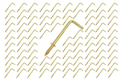 FGen 100pcs L Type Photo Frame - Copper Plated Right Angle Hooks, Fixed Cup Hooks - 2.16 inch (Gold)