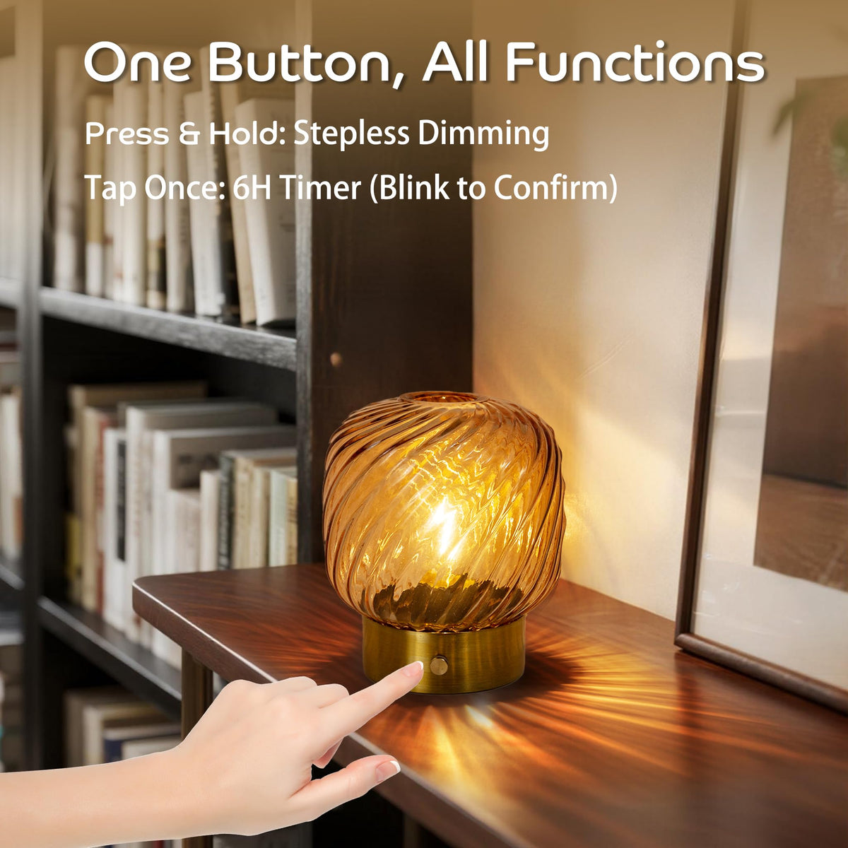 LUSHARBOR Battery Operated Table Lamp with Timer, Stepless Dimming Small Bedside Lamp Battery Powered Cordless Lamp for Home Decor Entryway/Living Room/Coffee Table/Shelf Amber