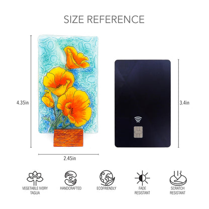 Bolla Glass Art - California Poppy Ornament Desk - Handmade Fused Glass Art, 4.35-Inch Tabletop Decoration, Unique Handmade Gift, Scratch-Resistant & Fade-Resistant, Eco-Friendly with Wooden Stand