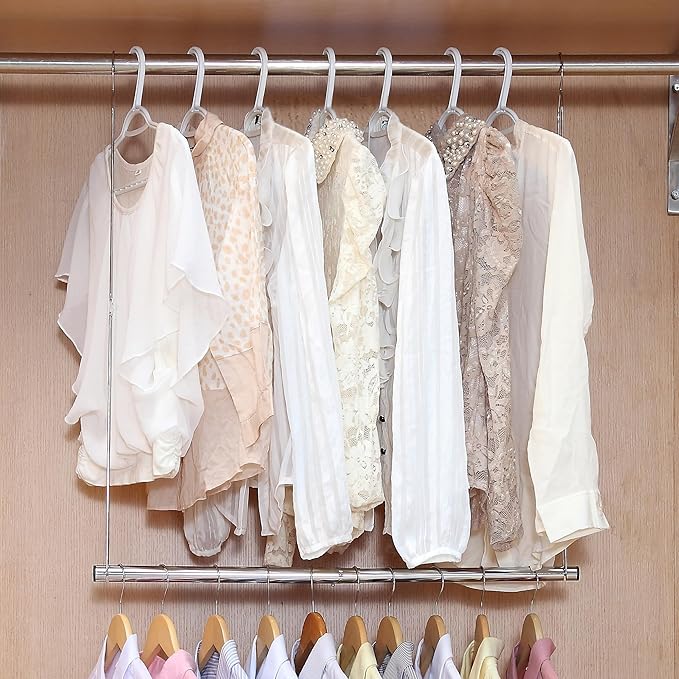 Hanging Closet Rod, 17-29In Adjustable Width and Up to 37In Height Adjustable