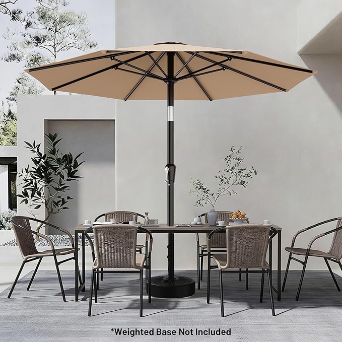 AreShark 9 FT Patio Umbrella for Outdoor, Outdoor Umbrella with Push Button Tilt and Crank, Outdoor Patio Umbrellas with 8 Sturdy Ribs for Market, Garden, Deck, Backyard, Pool (Beige)
