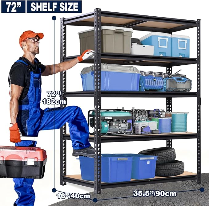 Garage Storage Shelves 72'',2400 LBS Garage Shelving Units, Storage Shelves Heavy Duty, Basement Shelving, Metal Shelving Units Free Standing