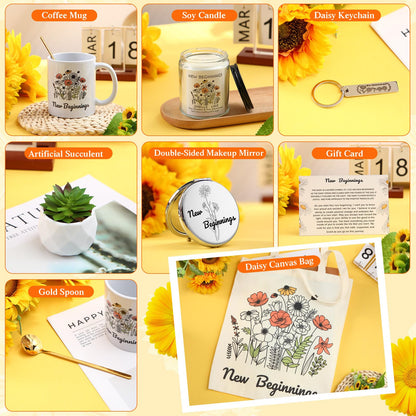 Yeyeplum New Beginnings Box Gifts for Women Daisy Farewell Leaving Away Gifts for Coworkers, New Job Retirement Goodbye, Good Luck Leaving Job, Breakup, Divorce for Friends