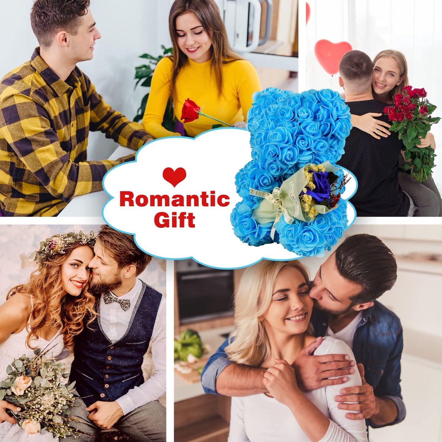 Valentines Day Gifts for Her Rose Bear for Women, Artificial Rose Teddy Bear Birthday Bouquet, Mother's Day Rose Gift, Perfect for Wife, Mom, Grandma (Rose Red)