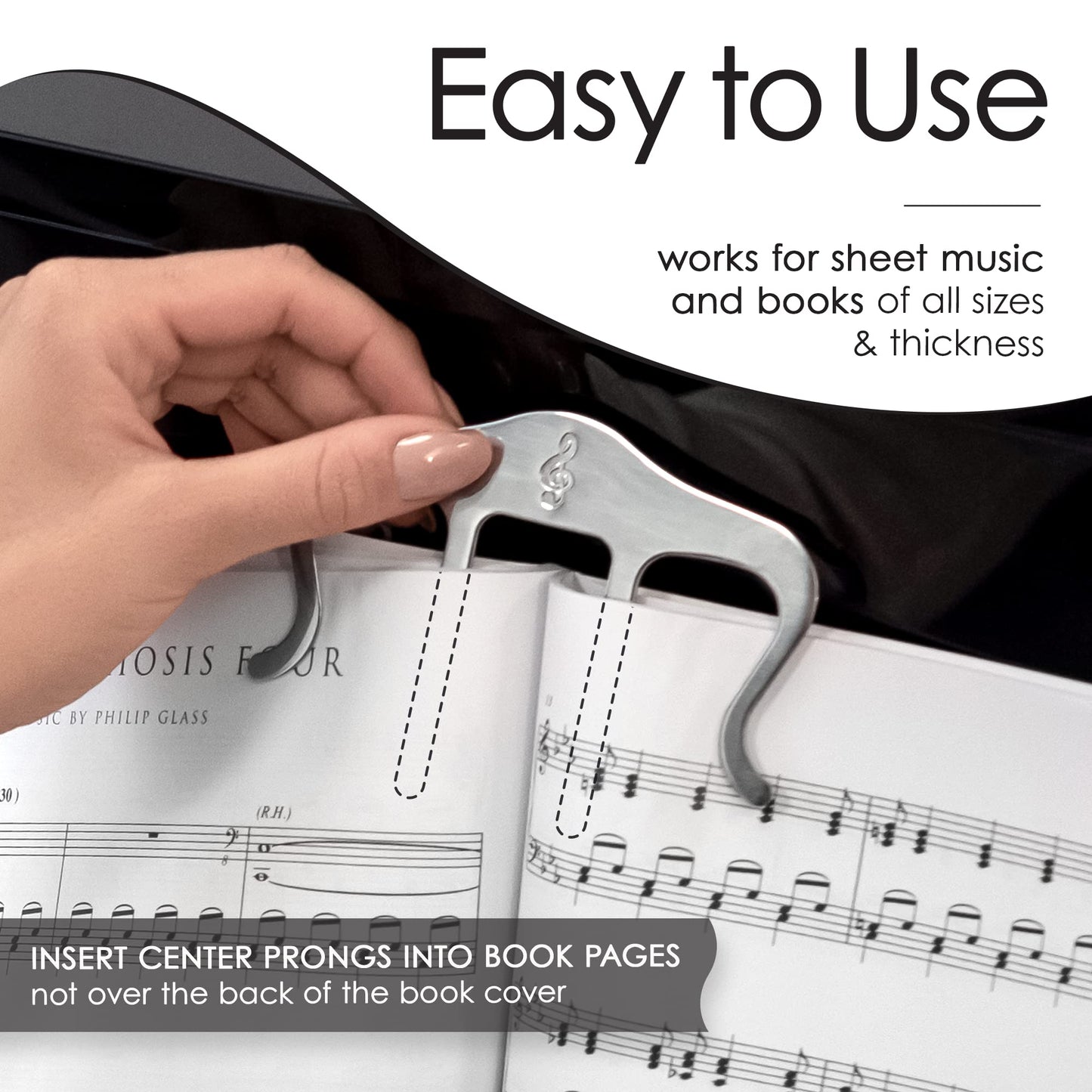 Stelle & Hegen Sheet Music Holder for Music Stand - Polished Stainless Steel Page Holder with Treble Clef Design for Piano Books (Classic Edition)